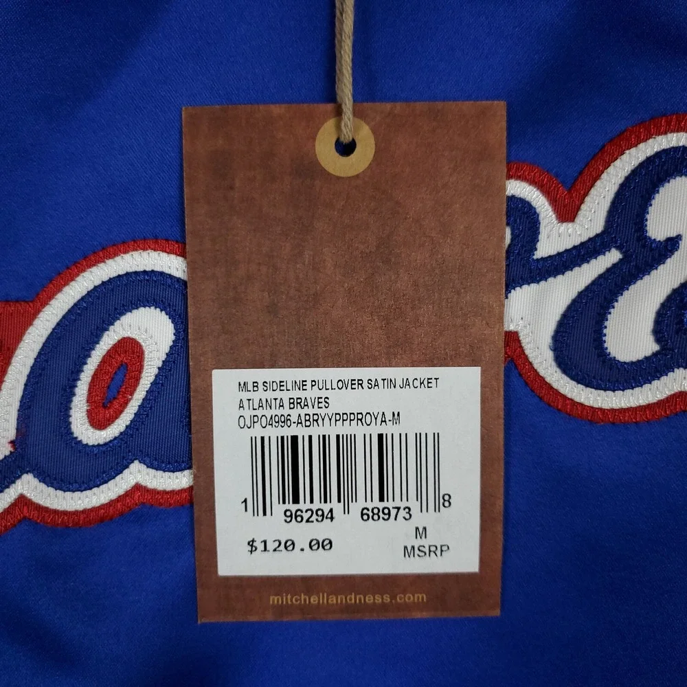Atlanta Braves Mitchell & Ness MLB M Medium‎ Pullover Satin Jacket Blue Red NWT